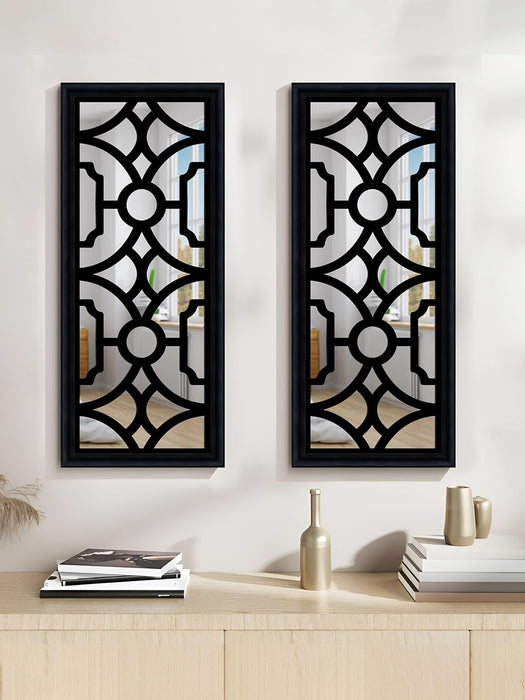 Art Street MDF Decorative Mirrors Design Jali Mirror Set of 2, Jharokha  Wooden Wall Mirror Panel for Home Decor, Living Room, Bedroom (Black, Size: 