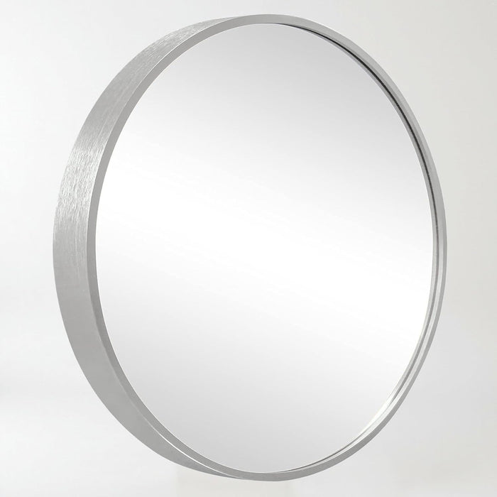 Round Decorative Wall Mirror with Aluminum Metal Frame Silver | Modern Design Vanity Mirror (Silver, 40x40 cm)