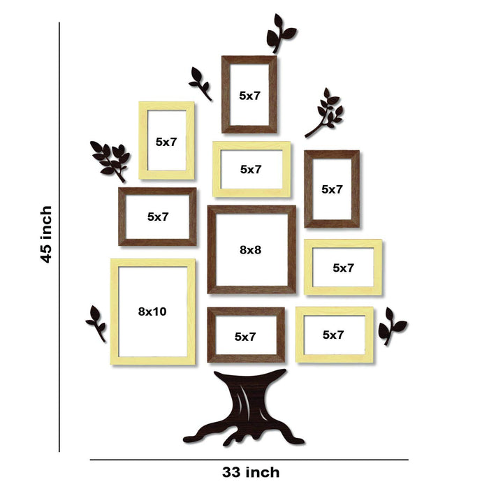 Botanical Wall Decor Photo Frame Set of 11 | 7 Square Black Picture Frames with 4 MDF Leaf Cutouts | Nature-Inspired Gallery Wall for Living Room & Home Decoration