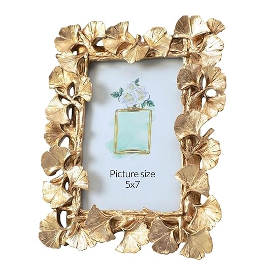 Art Street Creative Resin Display of Ginkgo Biloba Photo Frame For Home Decoration Table Top Desk - Royal Gold (Size: 5x7 Inch)