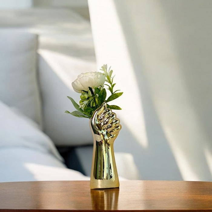 Hand Shape Ceramic Flower Vase, Golden (2.5x6.5 Inch), Vases for Fake Flowers, Flowers Not Included