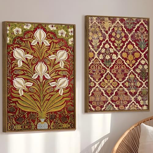 Flower Pattern Mughal Canvas Floral Large Wall Art Painting for Living Room Decoration, Stylish Large Wall Art Print for Wall Decor (Set of 2, 58x89 cm)