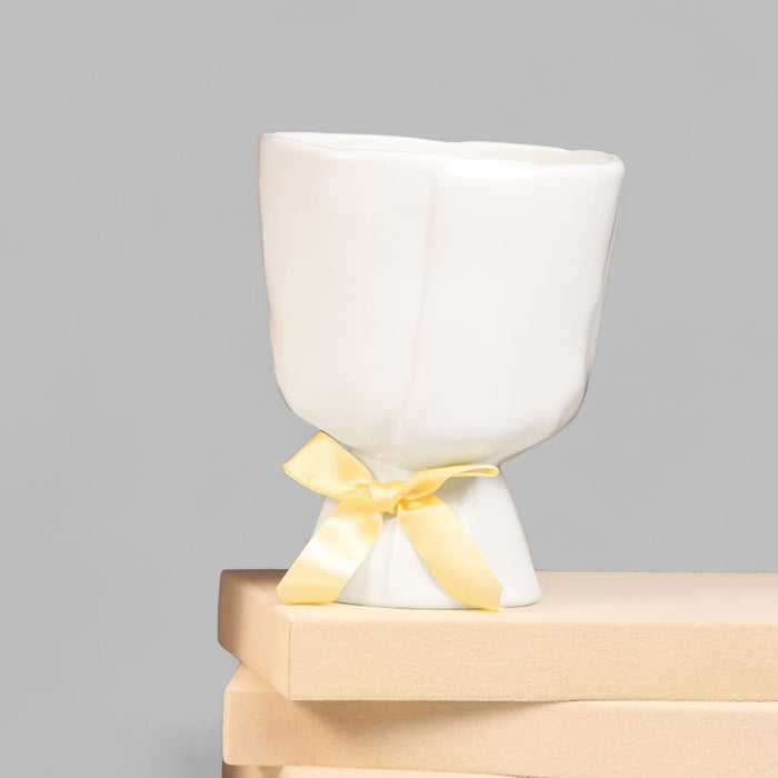 Beautiful Flower Vases, PVC Pot for Plants Stand Elegant Fold Texture White Vase Pot, Made of Durable Plastic PVC Height - 13 cm