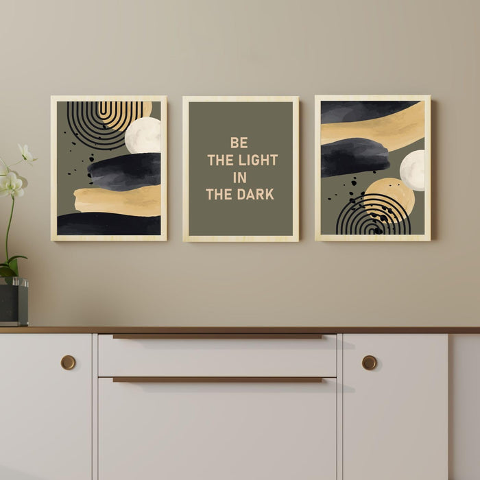Art Street Modern Boho Motivational Quotes Be The Light In The Dark Art Prints(Set Of 3, (A3) 12.7x17.5 Inch)