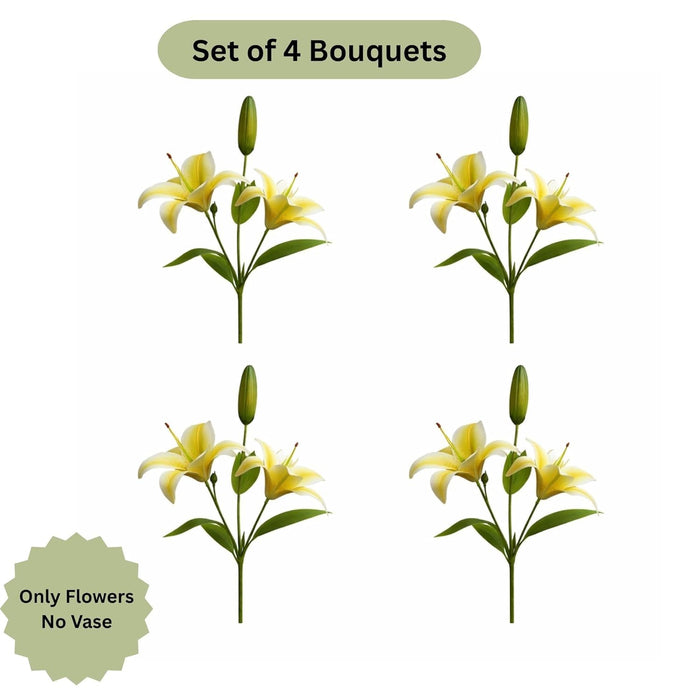 Art Street Artificial Yellow Lily Flower Stick for Vases or Pot Suited for Table Indoor