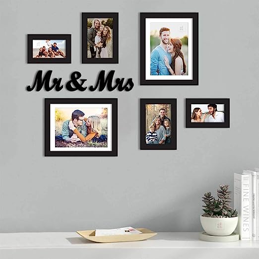 Set of 6 with MR.&MRS. Mdf cutout Individual White Photo Frame for Home Wall Decoration (Size - 4 x 6,5 x7, 8 x 10 Inches)