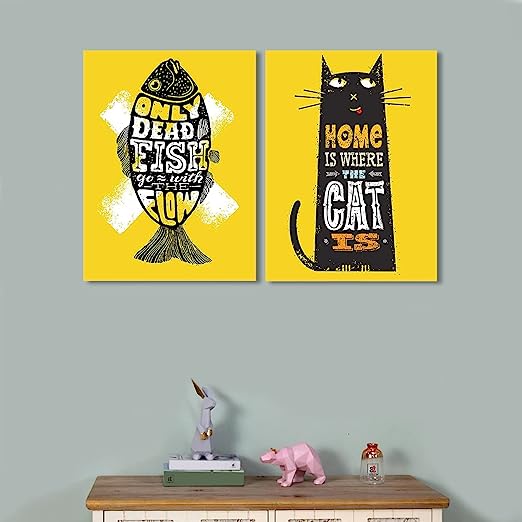 Motivational Quote ONLY Dead Fish GO With Flow 2 Posters Set Size - 12 x 16 Inch