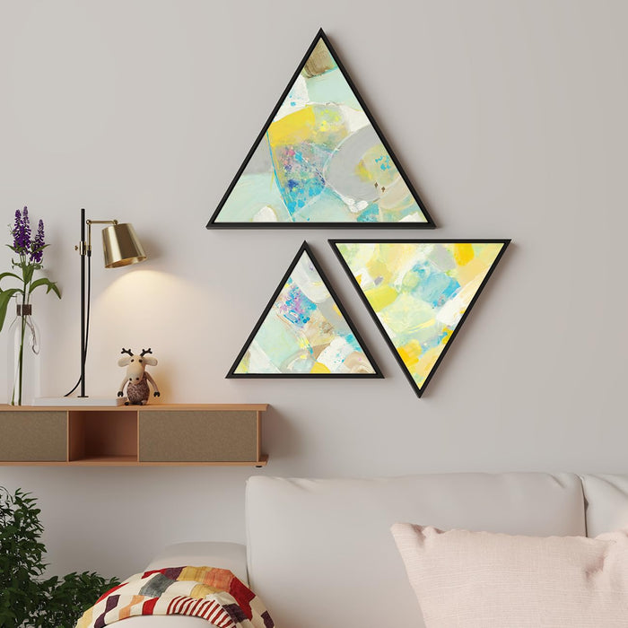 Triangle Canvas Wall Painting Stretched on Wooden Framed For Home Decoration (Set Of 3, 10x10, 12x12, 16x16 Inch)