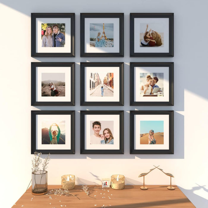 Wooden Cave Design Photo Frame Set of 9 | Black Picture Frames for Photos, Artwork & Certificates | Wall Décor for Living Room & Home (11x14 Inch)