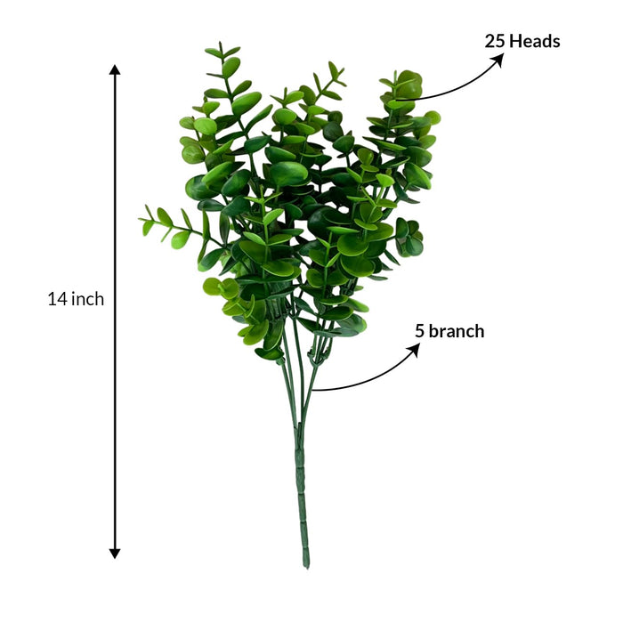 Artificial PVC Plastic Eucalyptus Green Bushes, Bunch for Vase (14 Inch, Set of 2, Green) (Vase Not Included)