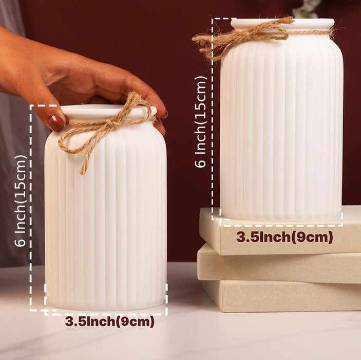 Beautiful Flower Vases PVC Pot for Plants Stand Elegant Ribbed Texture White Vase Made of Durable Plastic PVC Height - 15 cm
