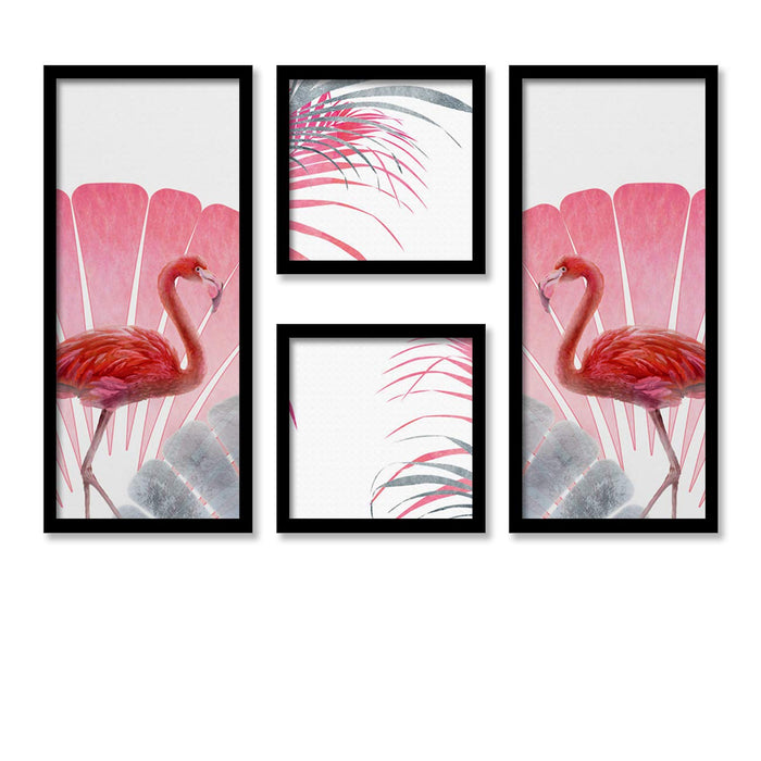 Art Street Flamingo Theme in Framed Printed Set of 3 Wall Art Print, Painting