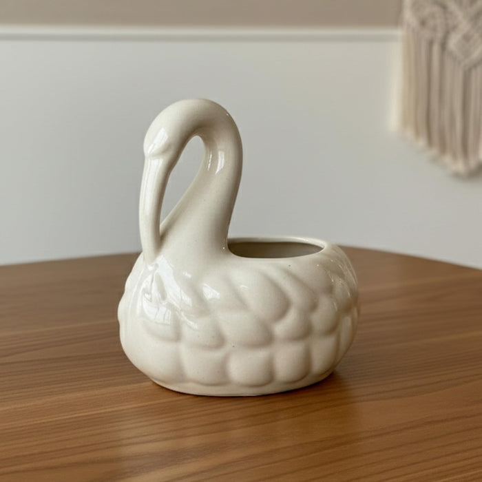 Art Street Elegant Swan-Shaped Ceramic Vase | Glossy White Decorative Flower Vase for Home, Living Room & Table Décor, (Vase Only Not Plant)