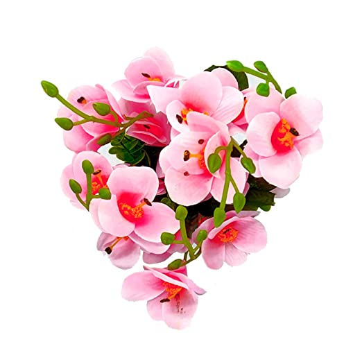 Pink Color Flower Plant With White Vase, Perfect For Home & Office Decor, Size - 10 x 5 Inch