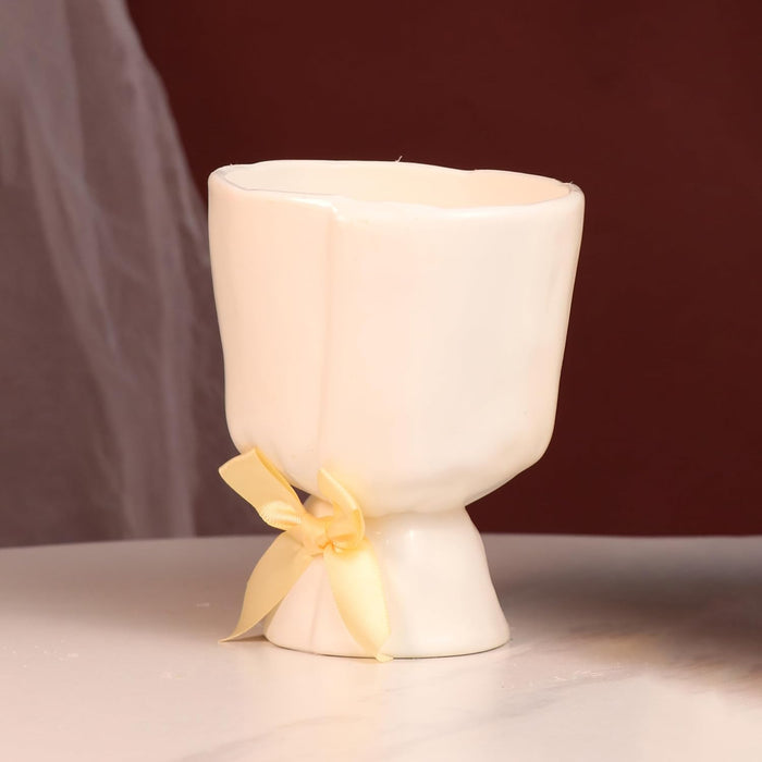 Beautiful Flower Vases, PVC Pot for Plants Stand Elegant Fold Texture White Vase Pot, Made of Durable Plastic PVC Height - 13 cm