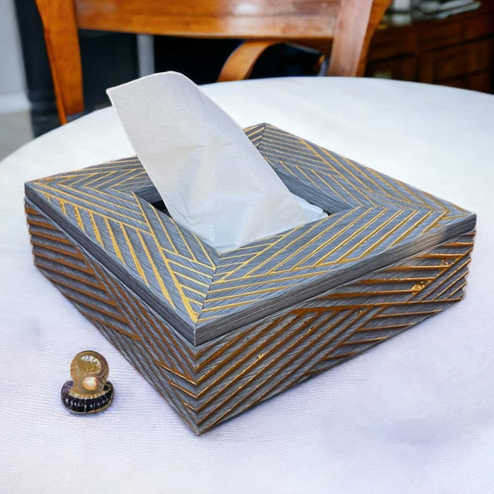 Art Street Tissue Box Holder with Cover, Rectangle Facial Tissue Paper Box Holder Decorative Organizer, Napkin Dispenser Box (Grey, Size: 7.5x7.5x2.5 Inch)