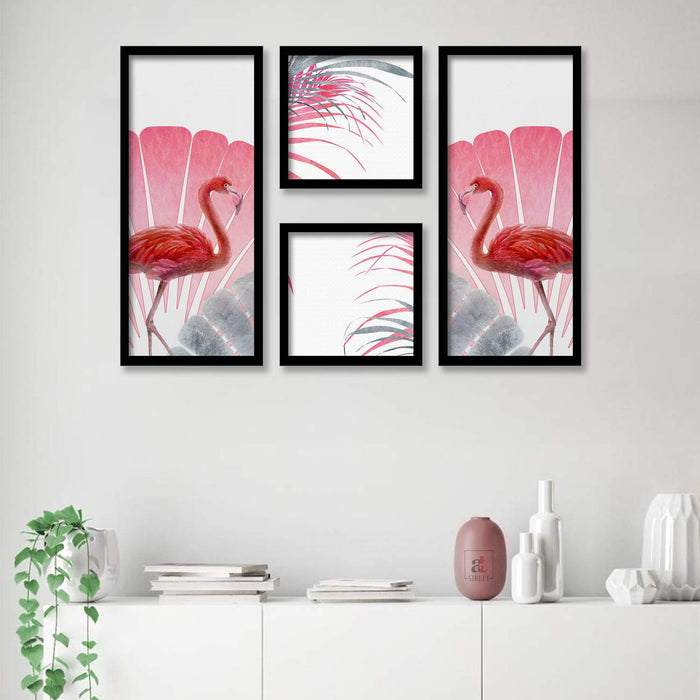 Art Street Flamingo Theme in Framed Printed Set of 3 Wall Art Print, Painting