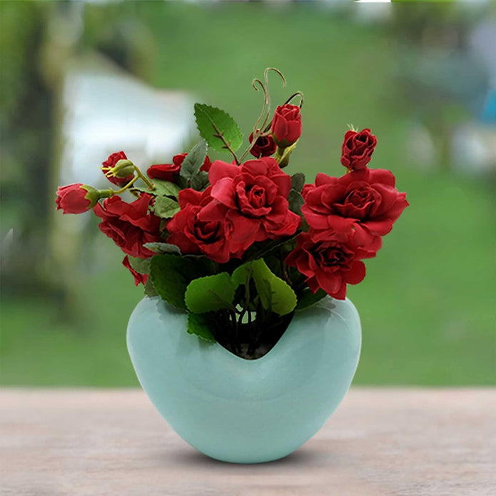 Artificial Rose Plant with  Pot for Living Room, Garden and Office Decoration (Size - 8 x 7.5 Inch)