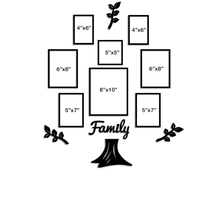 Family Tree Photo Frame Set of 13 Pieces for Living Room | MDF Wall Décor with Family Quote & Leaf Design | Wooden Picture Frames for Home Decoration