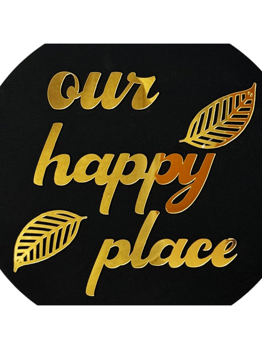 Art Street Wall Décor Black & Gold-Toned Our Happy Place Wall Sign MDF for Home Decoration, Round Shape Wall Hanging, Decorative Home Décor for Living Room, Black (13X10 Inches)