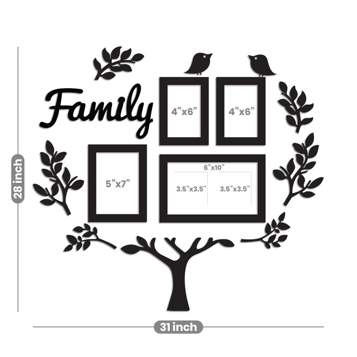 Family Tree Photo Frame Set of 13 Pieces for Living Room | MDF Wall Décor with Family Quote & Leaf Design | Wooden Picture Frames for Home Decoration