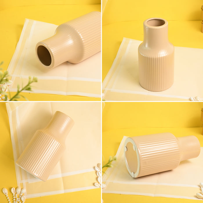Pleated Ceramic Vase| Decorative Flower Pot for Home| Wedding, Living Room, Bedroom & Office Décor| New Year, Christmas Décor (Only Vase, 4x6 Inch)| Free Flower Stick with Vase