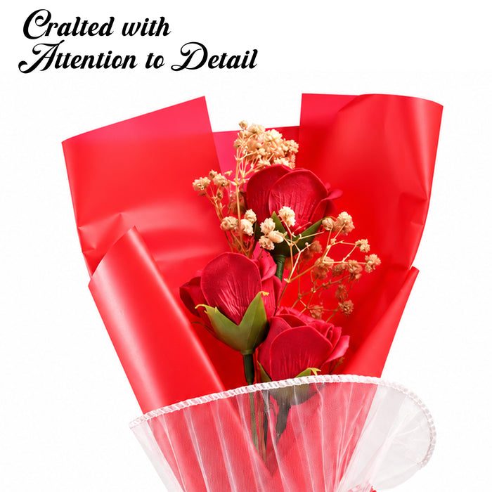 Red Artificial Rose Bouquet with Baby’s Breath, Mini Flower Gift for Anniversary, Birthday, Valentine’s Day & Romantic Occasions