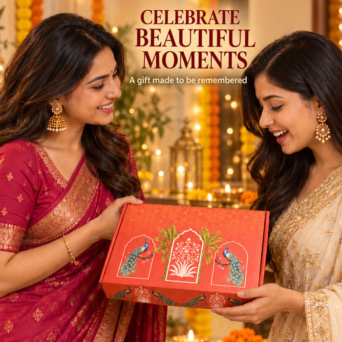 Diwali Pooja Gift Box with Brass Diya, Bell, Hanuman Chalisa Frame & Puja Accessories | Diwali Gift Hamper