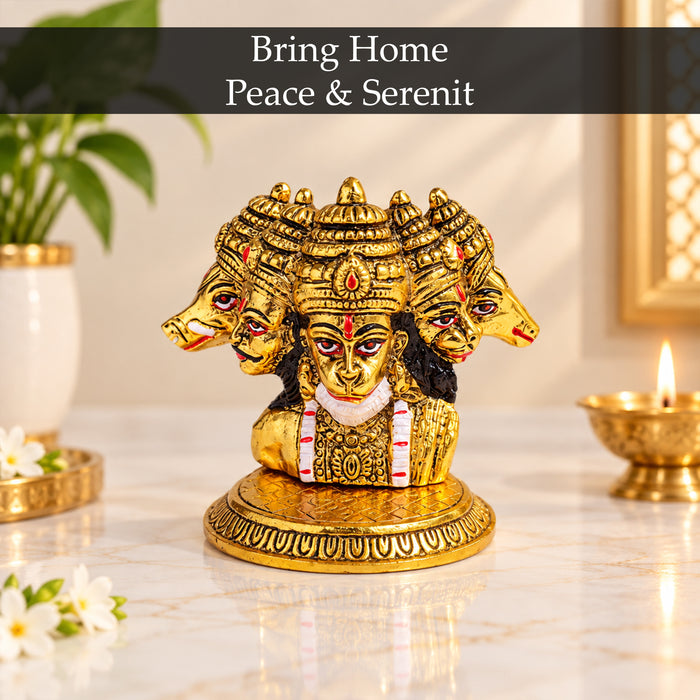Antique Panchmukhi Hanuman Idol, Decorative Brass Finish Spiritual Statue for Mandir & Home Decor