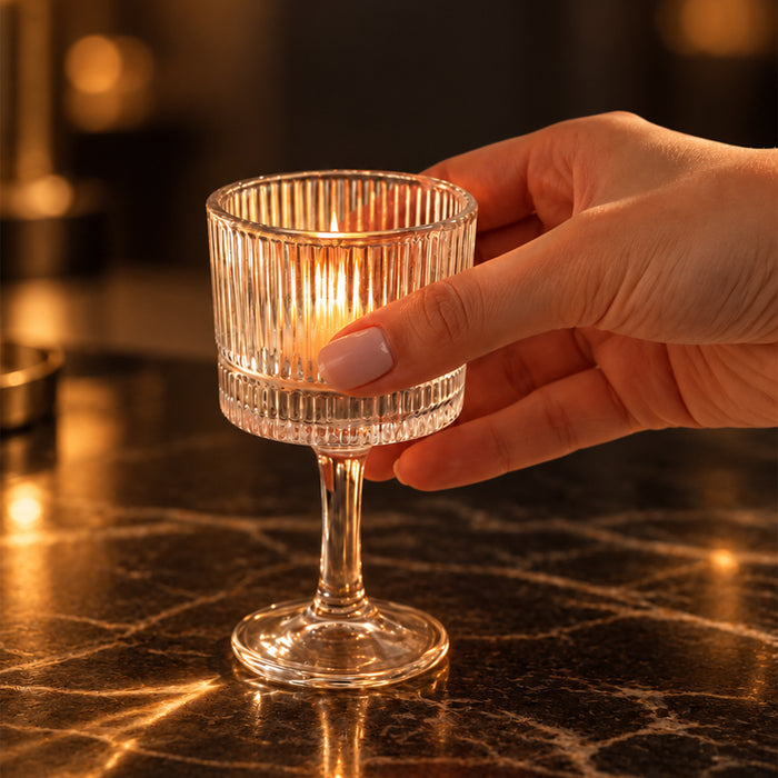 Set of 2 Glass Pillar Candle Holders, Tea Light Votive Stands for Diwali Decoration, Dining Table & Festive Home Decor (10x4 cm)