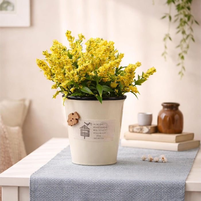 Ceramic Flower Pot with Artificial Yellow Flowers | Decorative Tabletop Planter for Home, Office