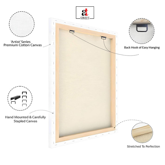 Traditional Madhubani Blue Elephant Stretched Wall Art Painting For Living Room, Indian Folk Tree of Life Stretched Canvas Painting, Ethnic Home Decor for Living Room & Office (56xx56 cm)