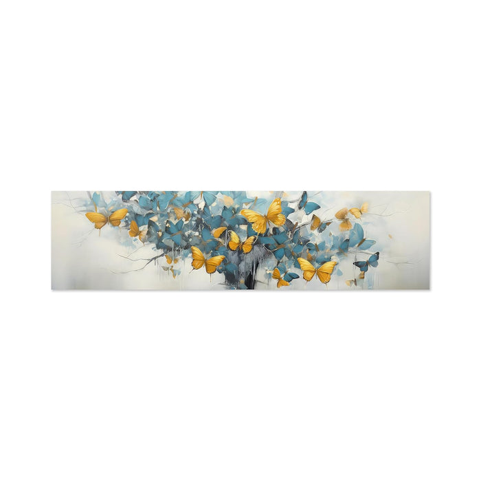 Large Stretched Canvas Painting, Panel Wall Art Print Abstract Tree with Yellow Butterfly Luxury Paintings for Home Decoration (Sky Blue, 12x46 Inch)