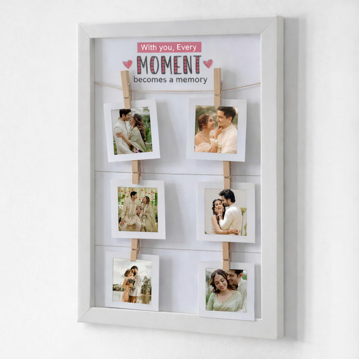 SNAP ART Photo Hanging Display with Clips, Personalized Wooden Photo Frame for Couple Memories, Valentine’s Day Gift for Girlfriend Boyfriend Spouse, Romantic Wall Photos Frame, 23x32 cm