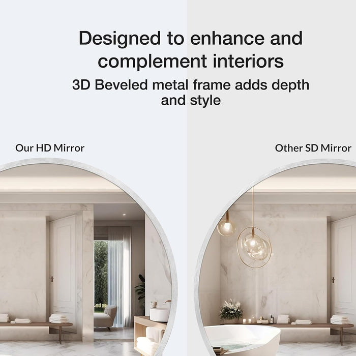 Round Decorative Wall Mirror with Aluminum Metal Frame Silver | Modern Design Vanity Mirror (Silver, 40x40 cm)