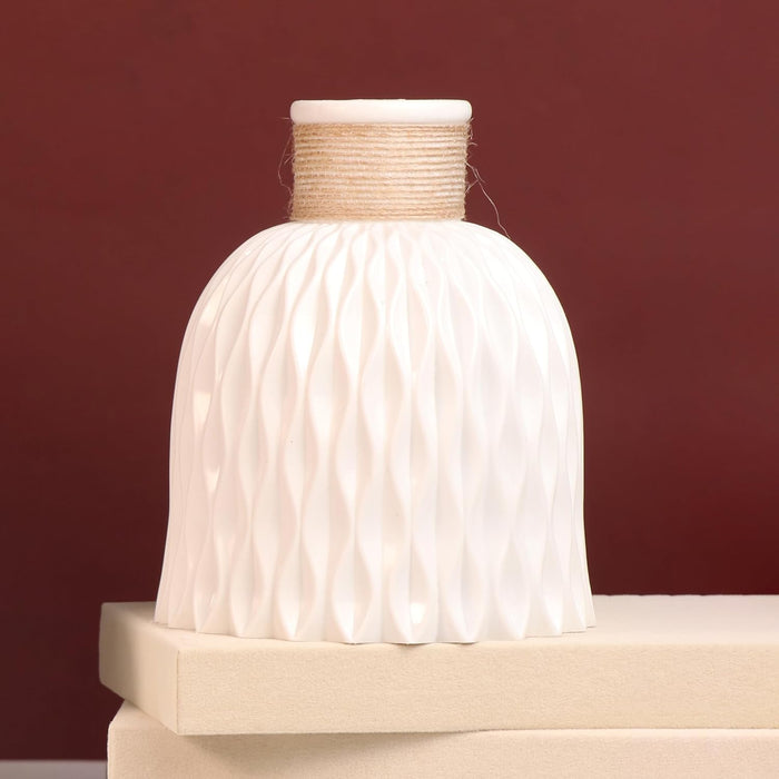 Beautiful Flower Vases, PVC Pot for Plants Stand Twisted Geometric Texture White Vase Pot, Made of Durable Plastic PVC Height - 14 cm