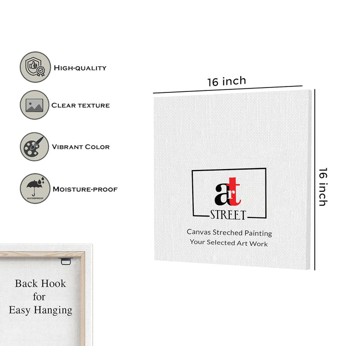 Square Stretched Canvas Elephant Traditional Indian Wall Art Print Décor Printed on Canvas Stretched on Wood 41x41 cm