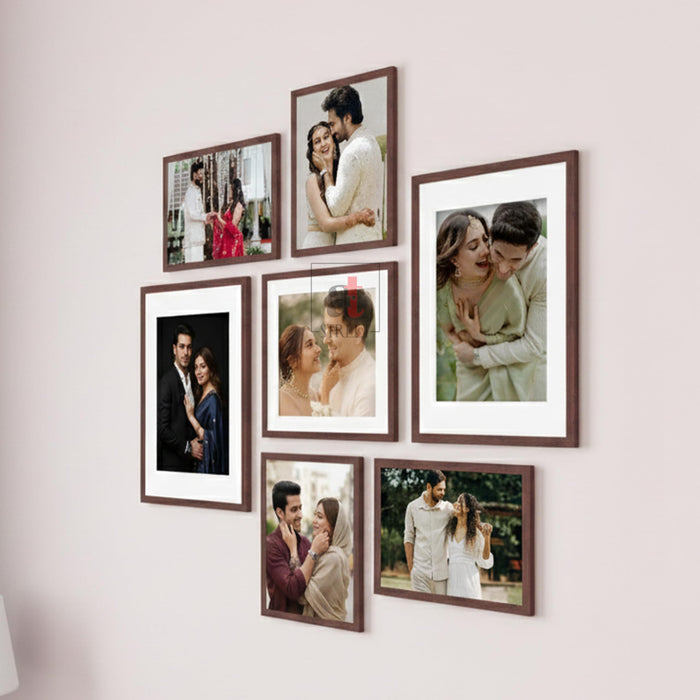 Art Street Photo Frame Set of 7 Brown Wall Decor Collage Display Hanging Family Picture Frames Gallery Collection Decor Items Wall Mount Frames Birthday Anniversary Gift, 8x12, 12x12 and 12x16 In