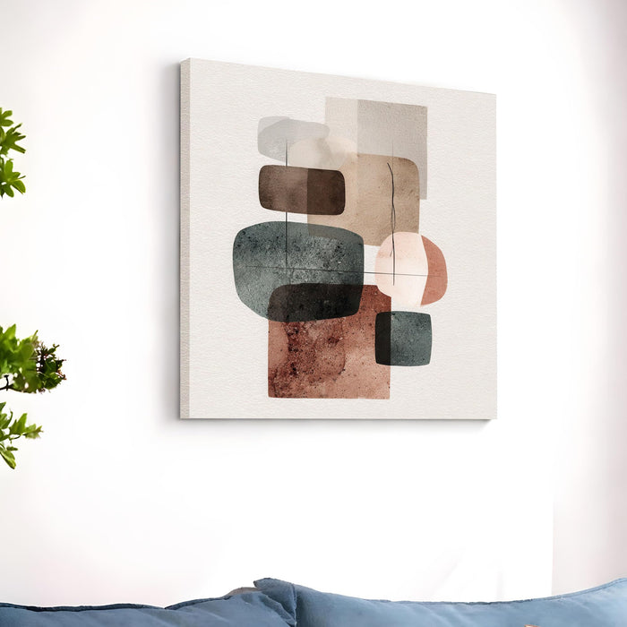 Boho Geometric Circles Stretched Canvas Wall Art Painting For Living Room, Modern Minimalist Abstract Painting for Living Room, Office & Studio (56xx56 cm)