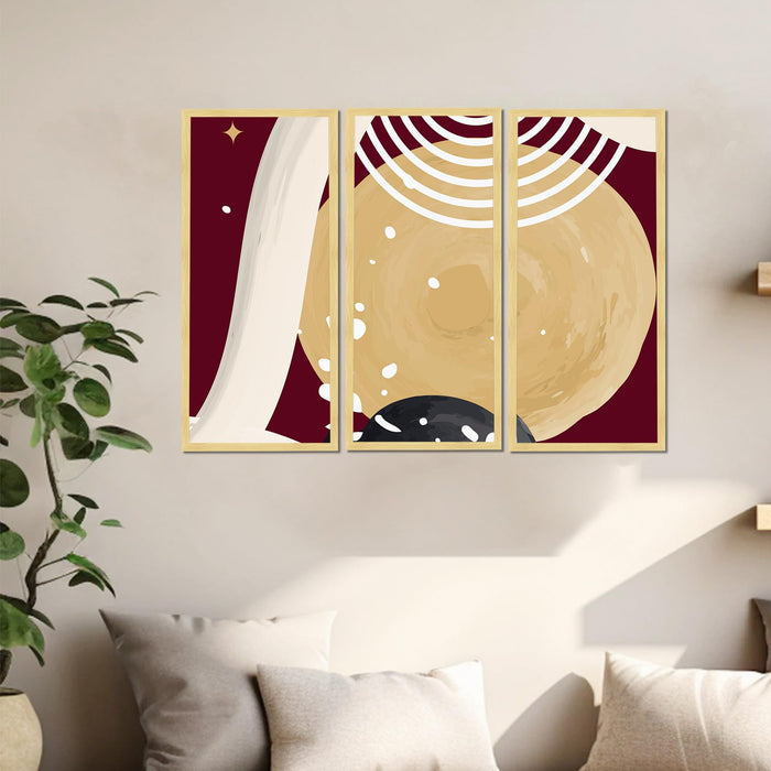Abstract Modern Framed Wall Art Set of 3 | Geometric & Celestial Boho Wall Décor | Engineered Wood Frame Art for Living Room, Bedroom & Office, 8.9x18.9 Inch