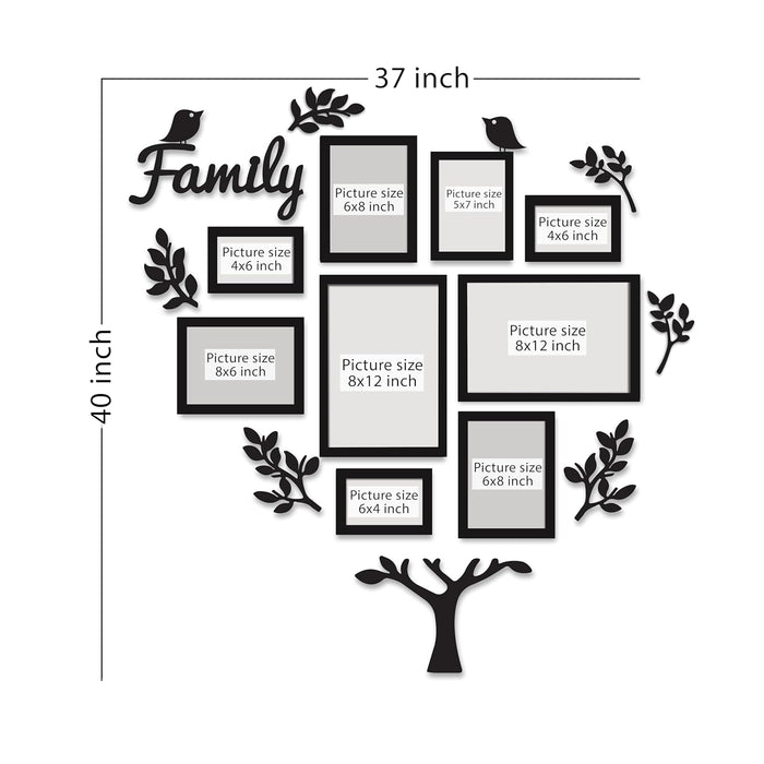 Family Tree Wall Photo Frame Set Pack of 9 with 10 MDF Cutouts for Home Decoration Wall Photo Frame Collage for Living Room Bedroom