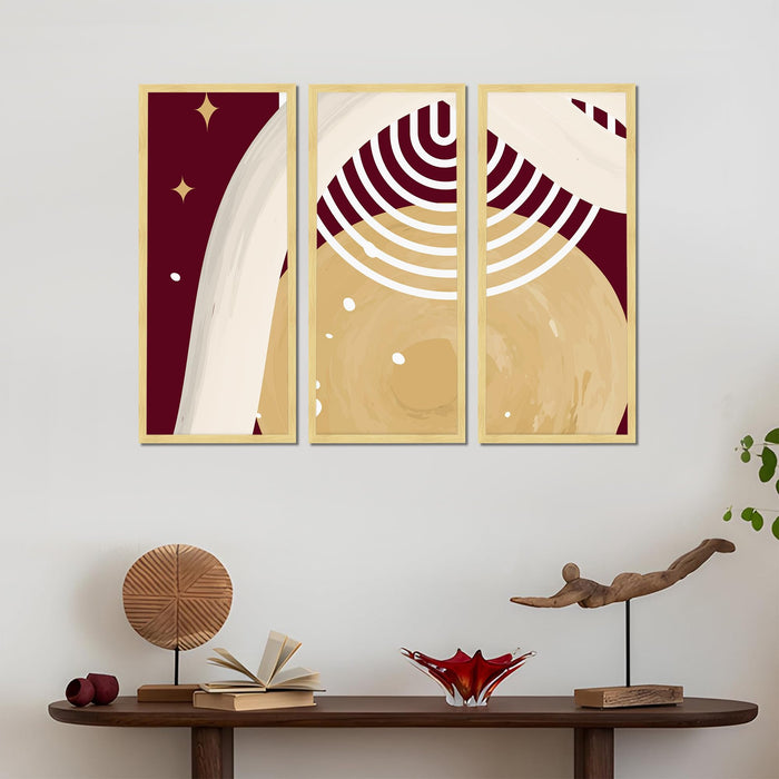 Abstract Modern Framed Wall Art Set of 3 | Geometric & Celestial Boho Wall Décor | Engineered Wood Frame Art for Living Room, Bedroom & Office, 8.9x18.9 Inch
