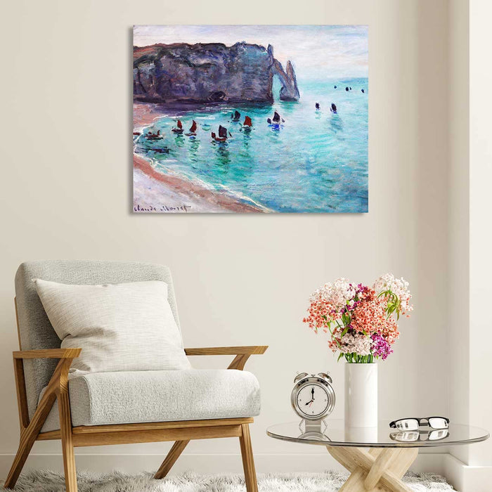 Canvas Painting Wall Art Print Picture The Beach at Honfleur Paper Collage Decorative Luxury Paintings for Home Décor (Blue, 16 x 22 Inches)