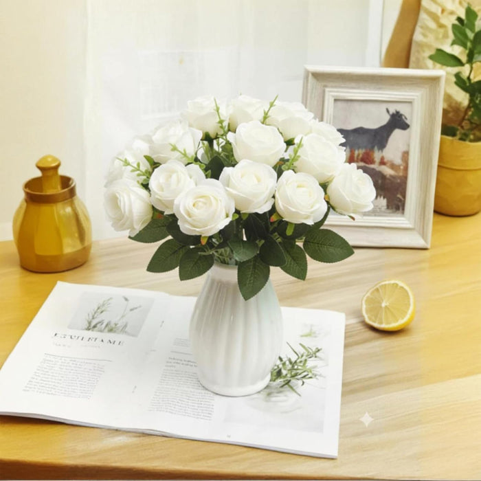 Art Street Artificial White Rose Flowers Bouquet for ' S Day, Rose Flowers Bunch