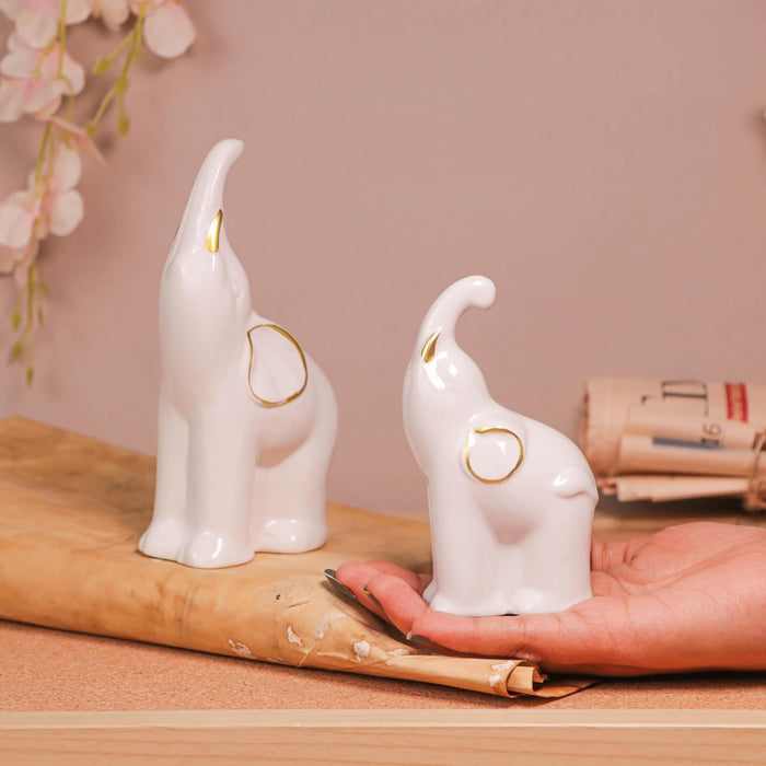 Elephant Showpiece Statue for Home Décor, White (1.6x4.5 & 2x6 inch)