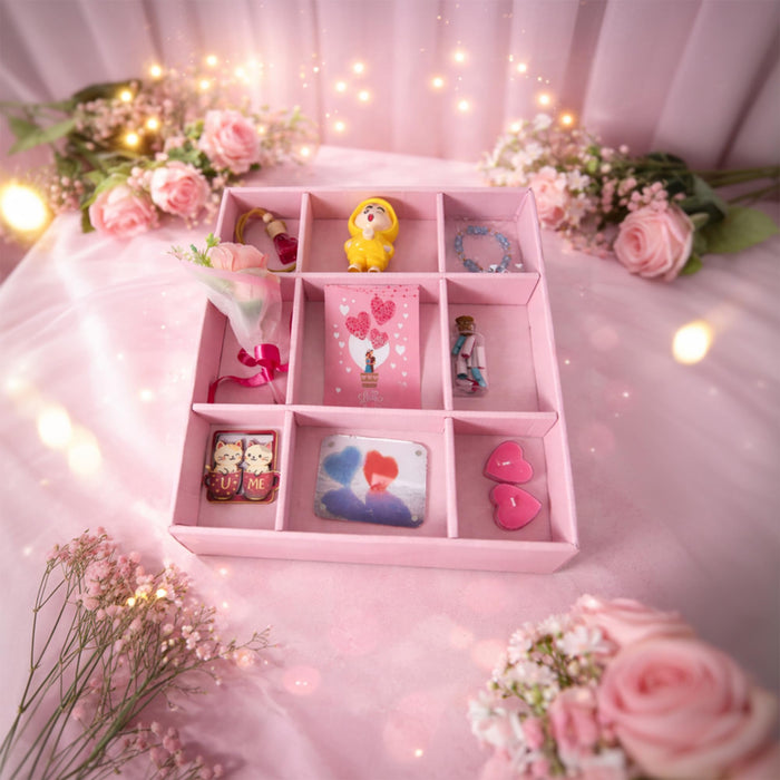 Valentine’s Day Gift Hamper for Her Him Couples Unique Valentine Gift Box Set of 9 Special Valentine Articles with Romantic Decor, Car Hanging Aroma Fragrance, Love Greeting Card