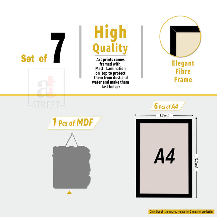 Kitchen Wall Art Framed Painting Modern Food & Quote Painting with Frame Painting for Kitchen, Bar Lounge, Dining & Cafe, Restaurant Set of 7 (1 MDF wall Hanging) 9x13 Inch