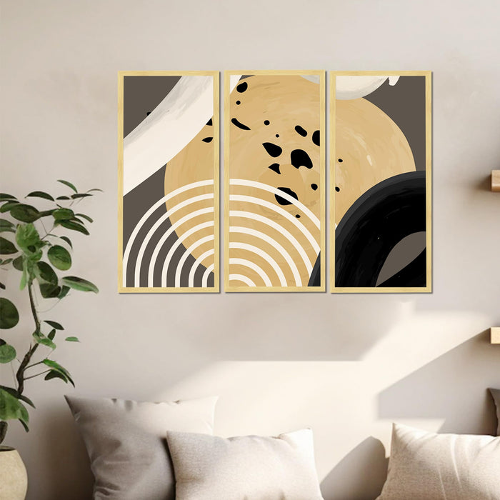 Abstract Modern Framed Wall Art Set of 3 | Contemporary Geometric Boho Wall Décor | Engineered Wood Frame Art for Living Room, Bedroom & Office, 8.9x18.9 Inch