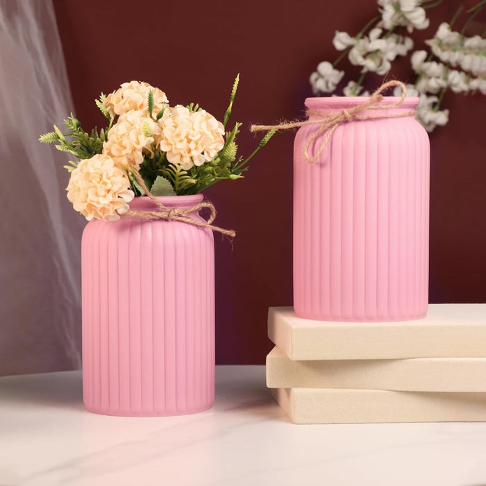 Beautiful Flower Vases PVC Pot for Plants Stand Elegant Ribbed Texture White Vase Made of Durable Plastic PVC Height - 15 cm