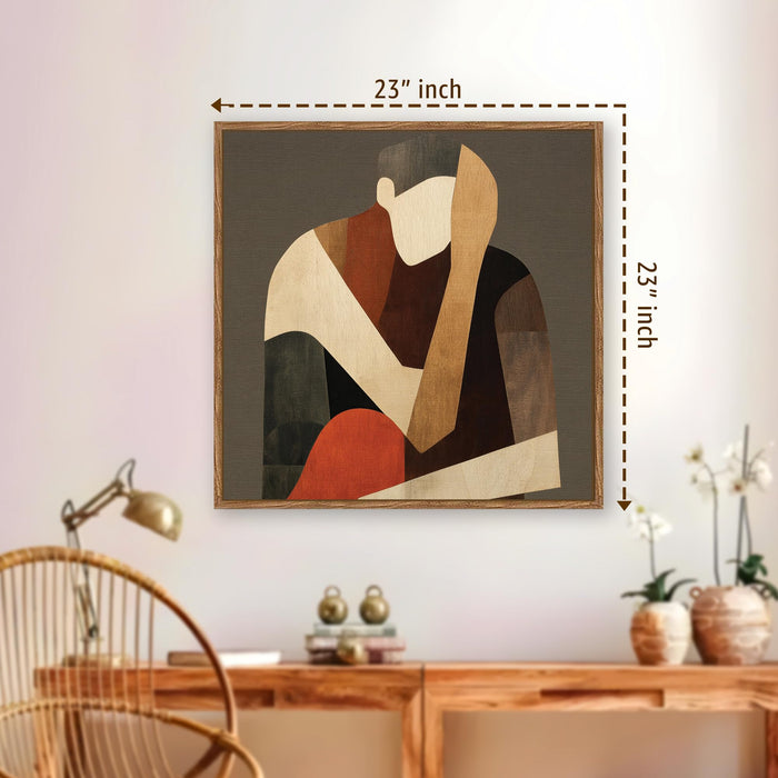 Abstract Women Figure Framed Painting For Living Room | Modern Figurative Large Canvas Painting With Frame Wall Art For Bedroom, Hallway's, Office, Hotel, Size 58x58 cm